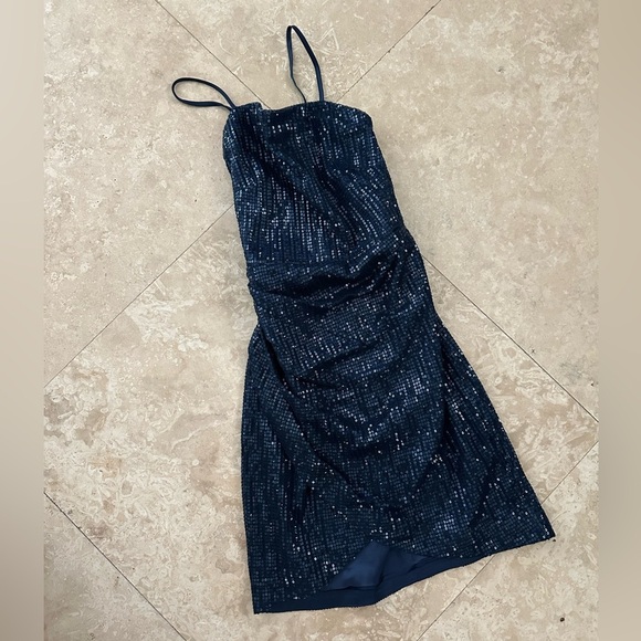Ramy Brook Richie Sequined Mini Dress Navy Open Back (D11) - Picture 6 of 6